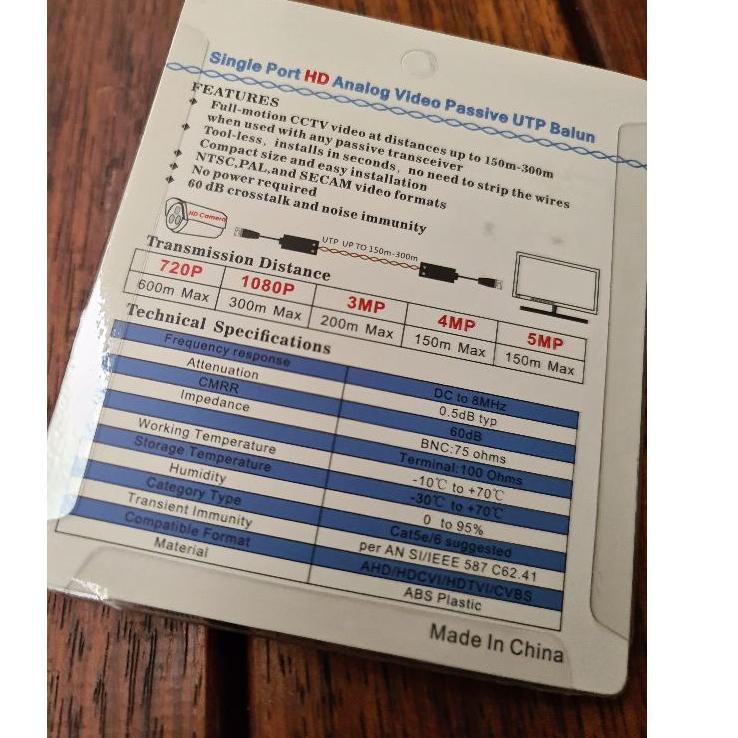 1ch Video Balun Support Up To 5mp Hdcvi Hdtvi Ahd
