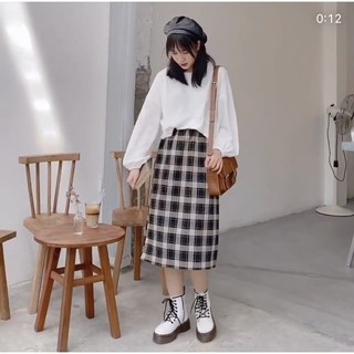 Chân Váy Dài Kẻ Chất Dạ - Titto Closet