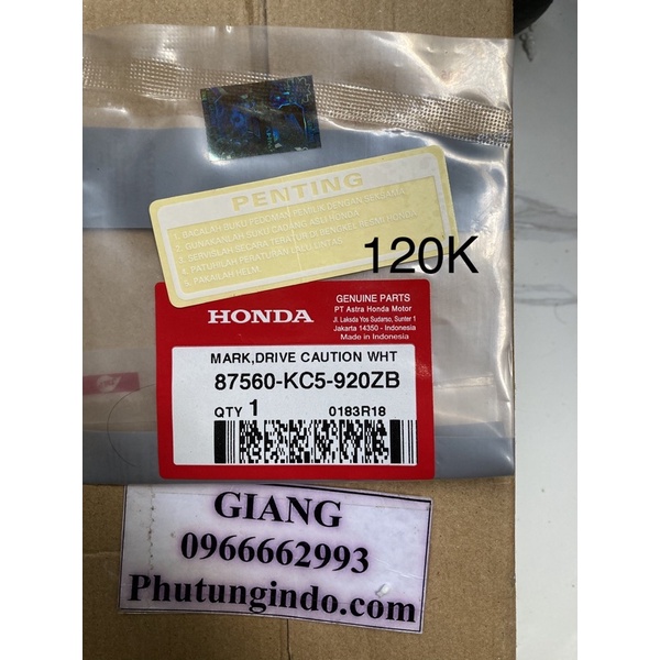 Tem penting bình xăng win100 chính hãng Honda Indonesia