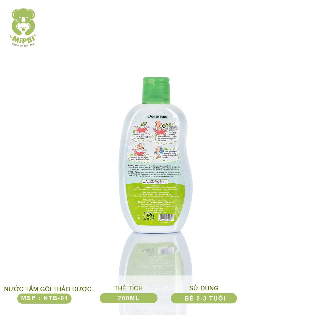 [Chính hãng Date 2024] Nước tắm gội thảo dược Mipbi 200ml ngăn ngừa rôm sảy, cho bé 0-3 tuổi