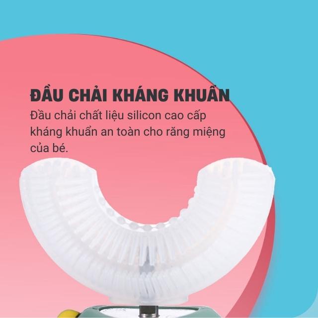 Bàn Chải Điện Cho Bé Đánh Răng Chữ U 3 Chế Độ, Đèn Led UV Diệt Khuẩn Sạc Điện Không Dây Dành Cho Trẻ Em Từ 2 Đến 12 Tuổi