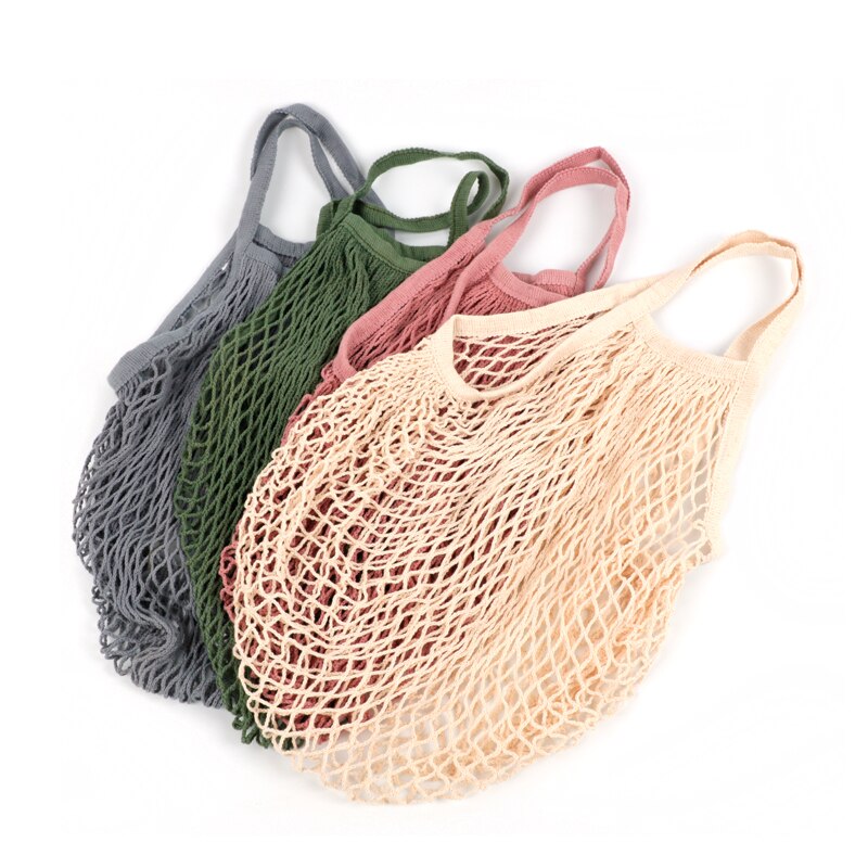 Túi Lưới Mua Sắm Bằng Cotton Tay Cầm Ngắn Có Thể Tái Sử Dụng