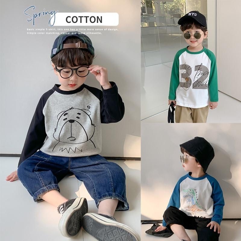 Áo Thun Dài Tay Phối Màu Tương Phản Thời Trang Cho Bé Trai