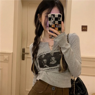 |AP04| Áo phông croptop dài tay cá tính cổ chữ V