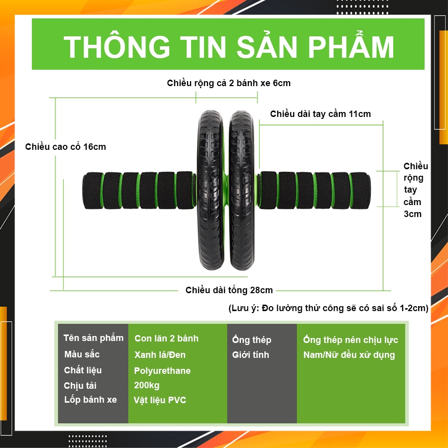 Dụng cụ tập cơ bụng, con lăn cơ bụng 2 bánh, máy tập cơ bụng tập gym ab tại nhà TẶNG thảm lót Chính Hãng Eros Store