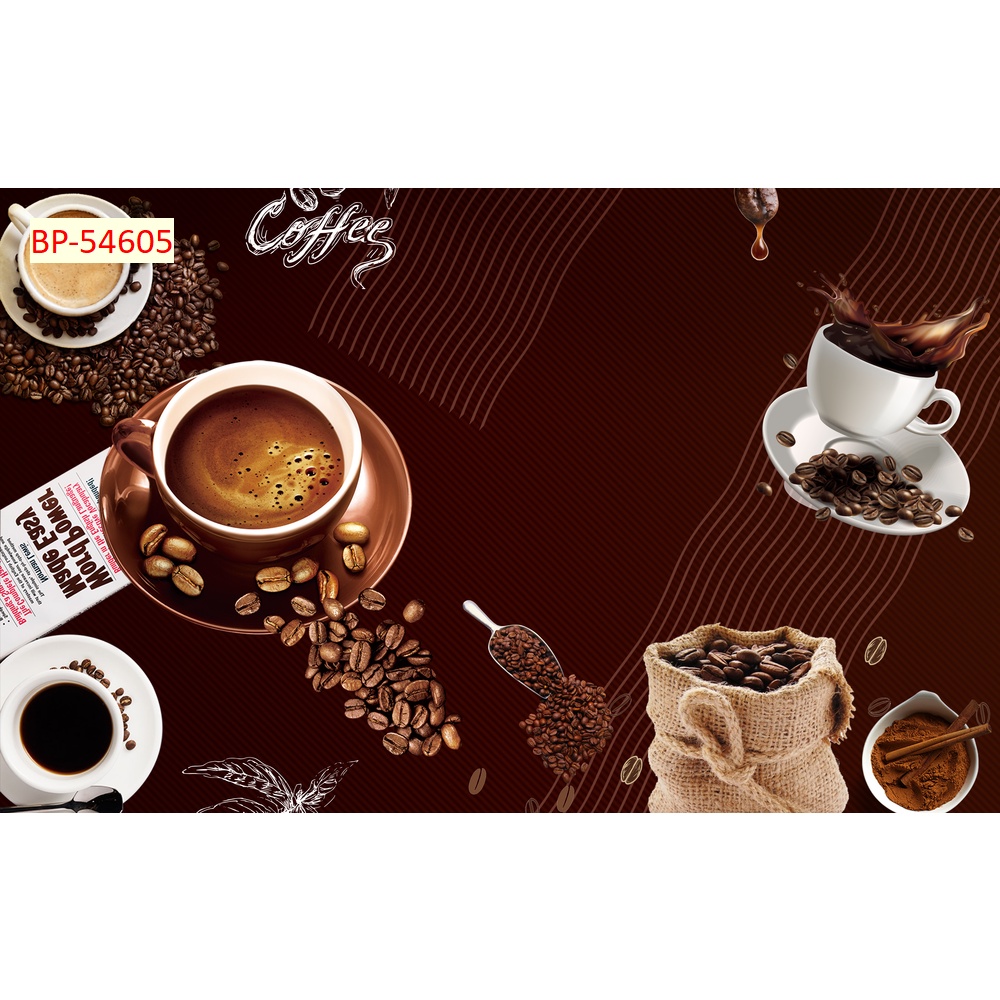 Tranh dán tường Quán Cafe, Trà Sữa, Trang Trí Cửa Hàng 3D khổ lớn