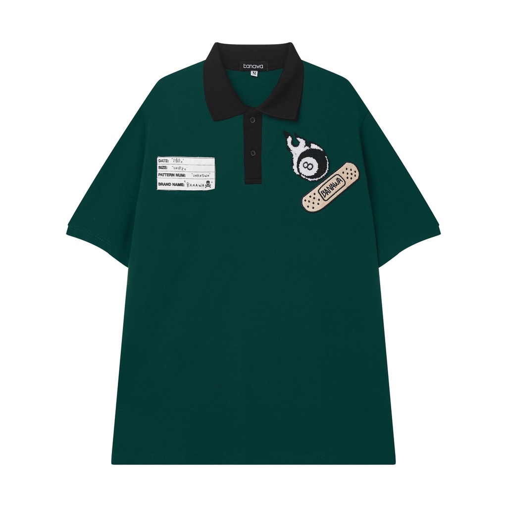 Áo Polo Banawa oversized nam nữ unisex form rộng cổ sơ mi hình in graphic - Statement Polo - Màu Xanh Rêu
