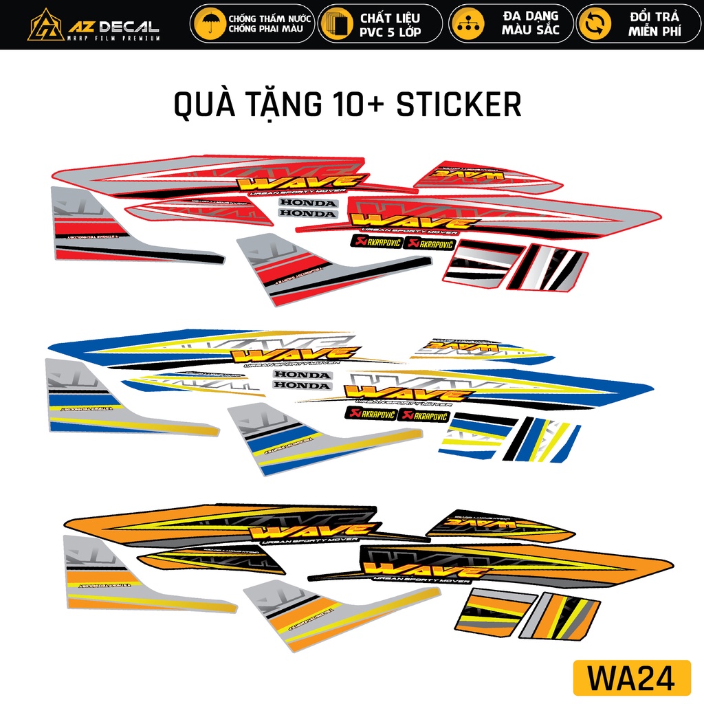 Tem Xe Wave Alpha 2006 - 2021 Cách Điệu | WA24 | Tặng Kèm Sticker - Decal Bóng Bền Màu, Chống Thấm Wave A 110, 100