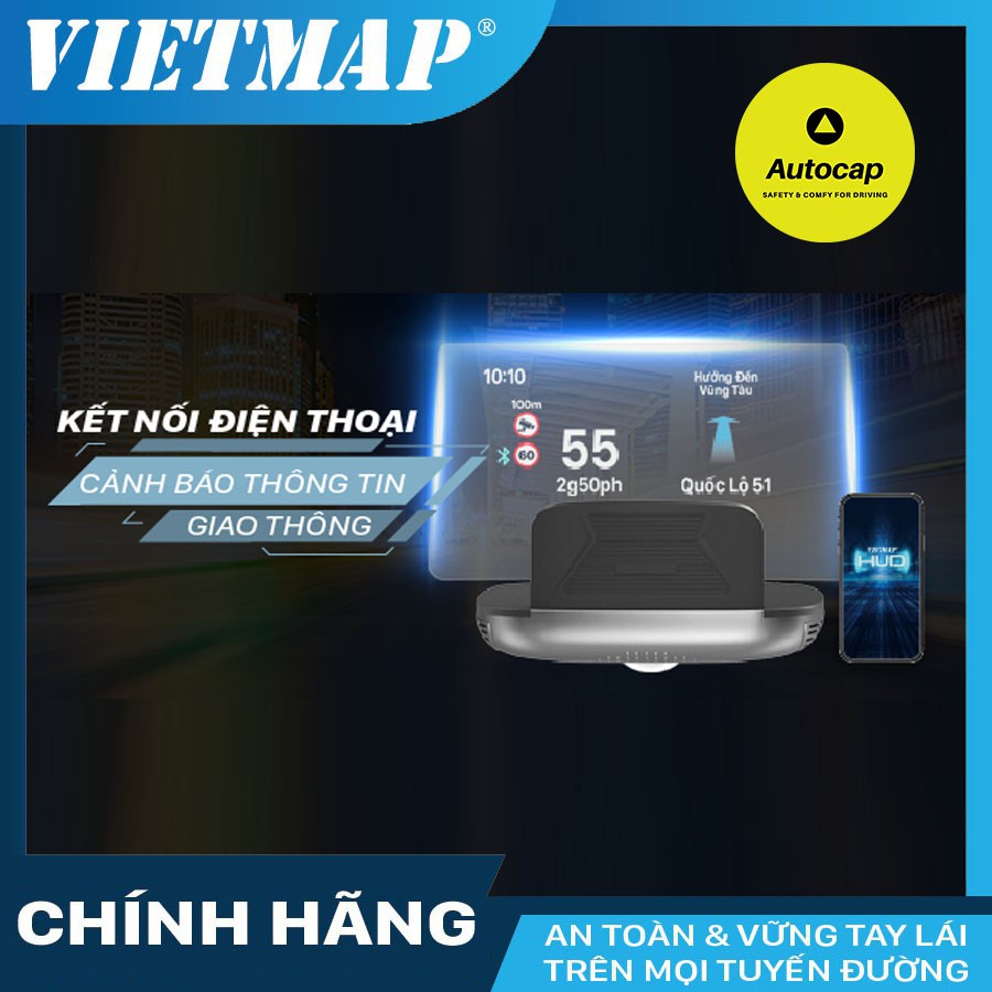 VIETMAP HUD H1N - Màn Hình Hiển Thị Thông Tin Xe Hơi có Cảnh báo thông tin giao thông và dẫn đường