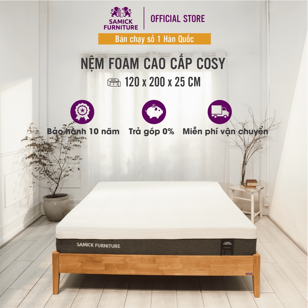 Nệm Cao su Memory Foam Cao Cấp Hàn Quốc Samick Cosy 120x200x25cm