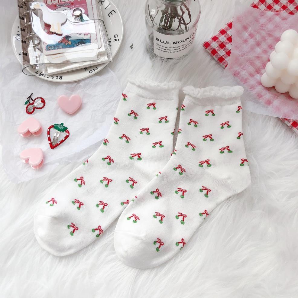 Tất Cổ cao nữ Dễ thương In hình Hoạt hình Hàn Quốc Vớ cao cổ nữ Cotton Cute Ulzzang Nhật Bản