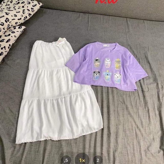 Sét crt cốc hoạt hình + chân váy 3 tầng HDN876