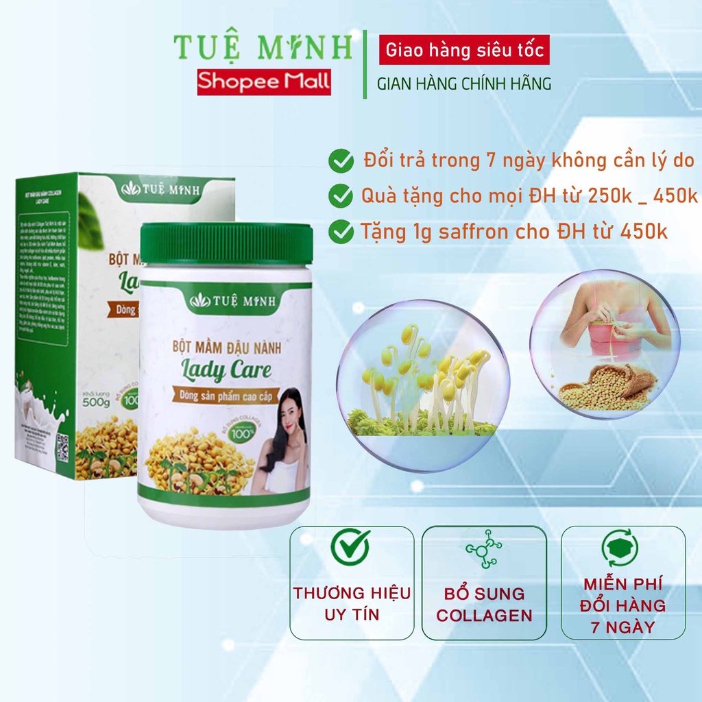 Mầm đậu nành nguyên xơ Tuệ Minh có đủ giấy ATVSTP hộp 0.5 kg