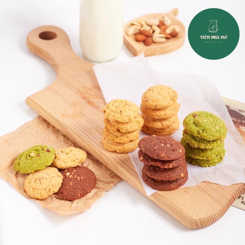 Bánh dinh dưỡng Cookies Trà Xanh Việt quất Hạnh Nhân topping siêu hạt 200g by Tiệm nhà Mơ