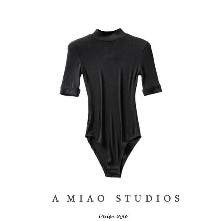 Áo liền quần tay dài cổ cao màu trơn dáng ôm phong cách quyến rũ cho nữ