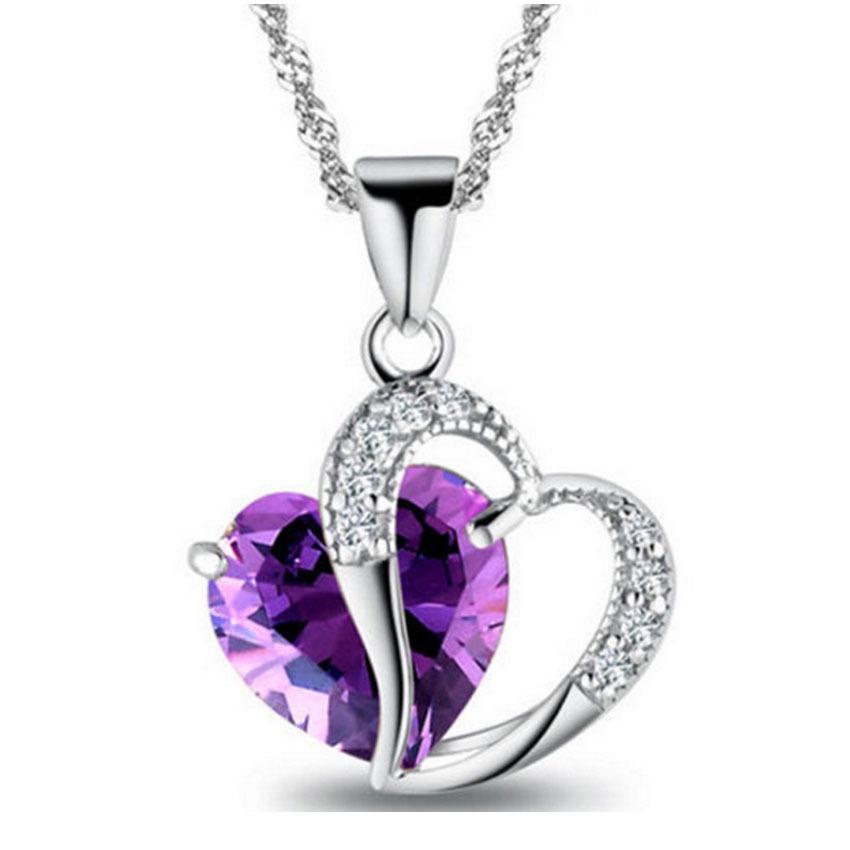 Korean fashion silver jewelry necklace zircon crystal heart shape heart shape collarbone chain