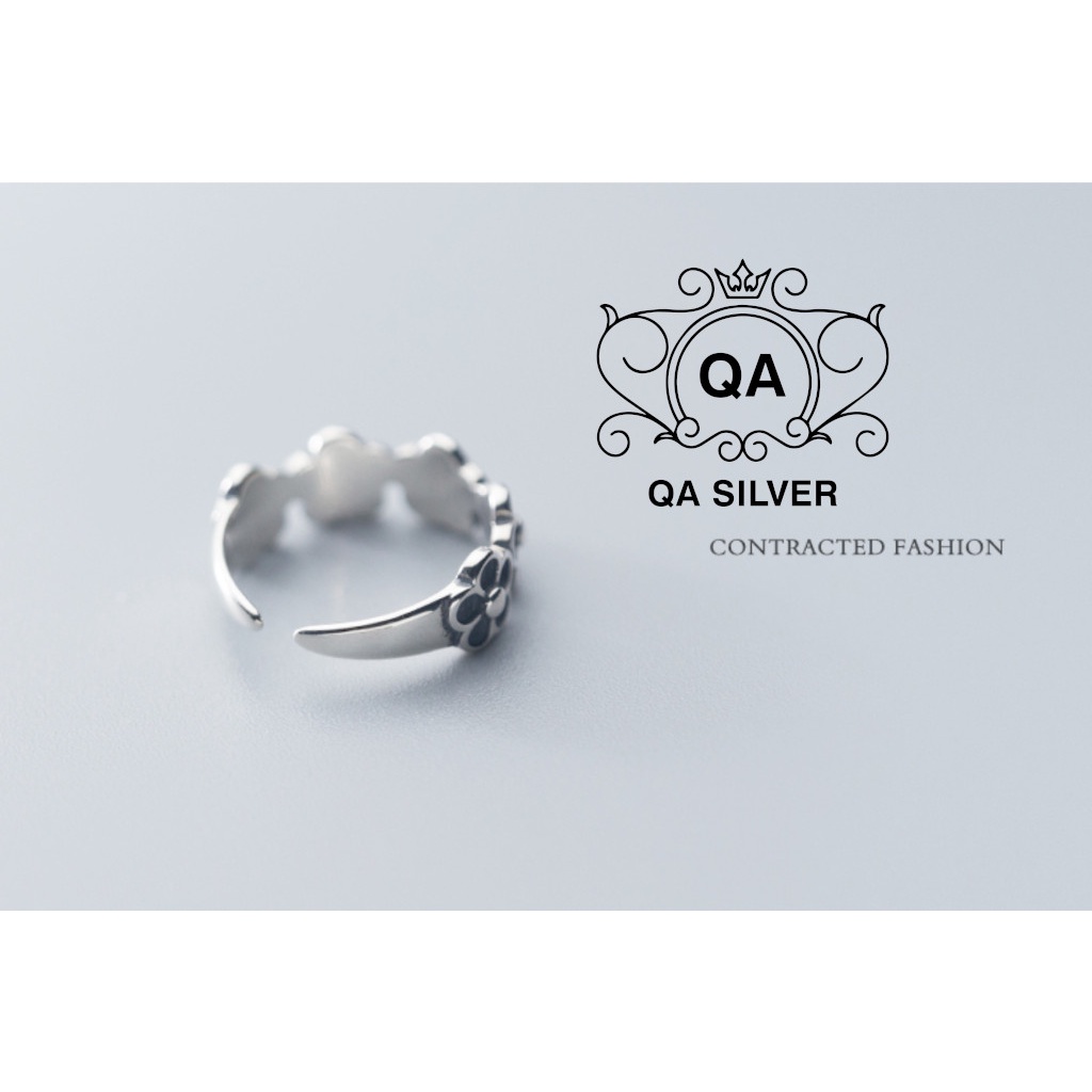 Nhẫn bạc thái hoa đen form nhỏ nhẫn nữ ngón út S925 FLORA Silver Ring QA SILVER RI220103