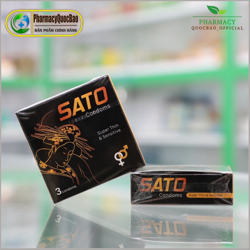 Bao cao su SATO hộp 3cái - Siêu mỏng chỉ 0.049mm - 100% cao su tự nhiện, an toàn - Bao cao su chính hãng