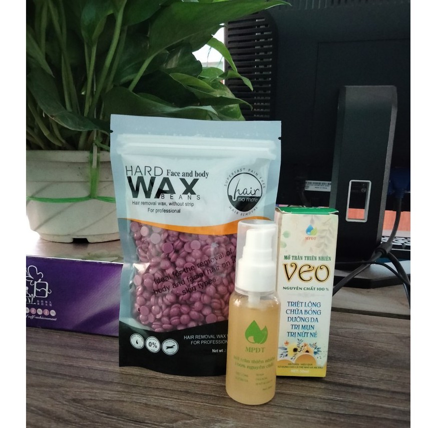 [Sáp wax cao cấp] Combo 100gr sáp wax lông tại nhà và mỡ chăn dưỡng da tặng que gỗ