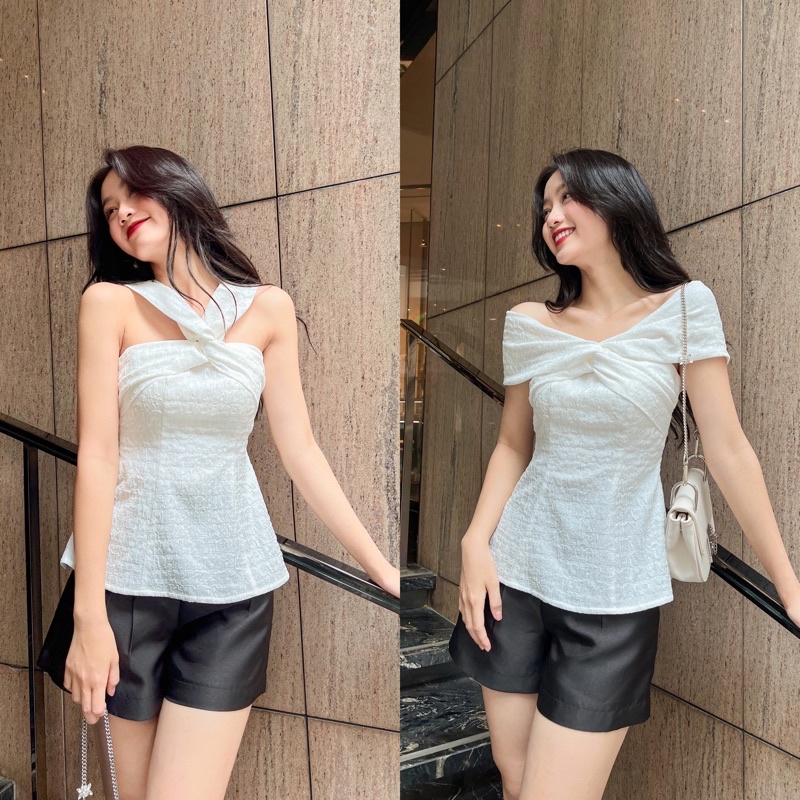 Áo áo kiểu trễ vai nữ bẹt vai nơ xinh LUCETFASHION Stunning Top, áo đi tiệc sang trọng