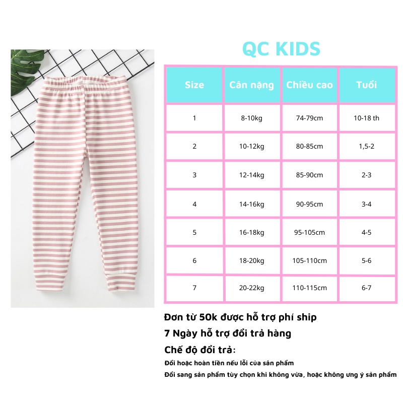 Quần chục bé trai bé gái QC-KIDS, quần dài cho bé chất cotton 4 chiều họa tiết kẻ 6-16kg