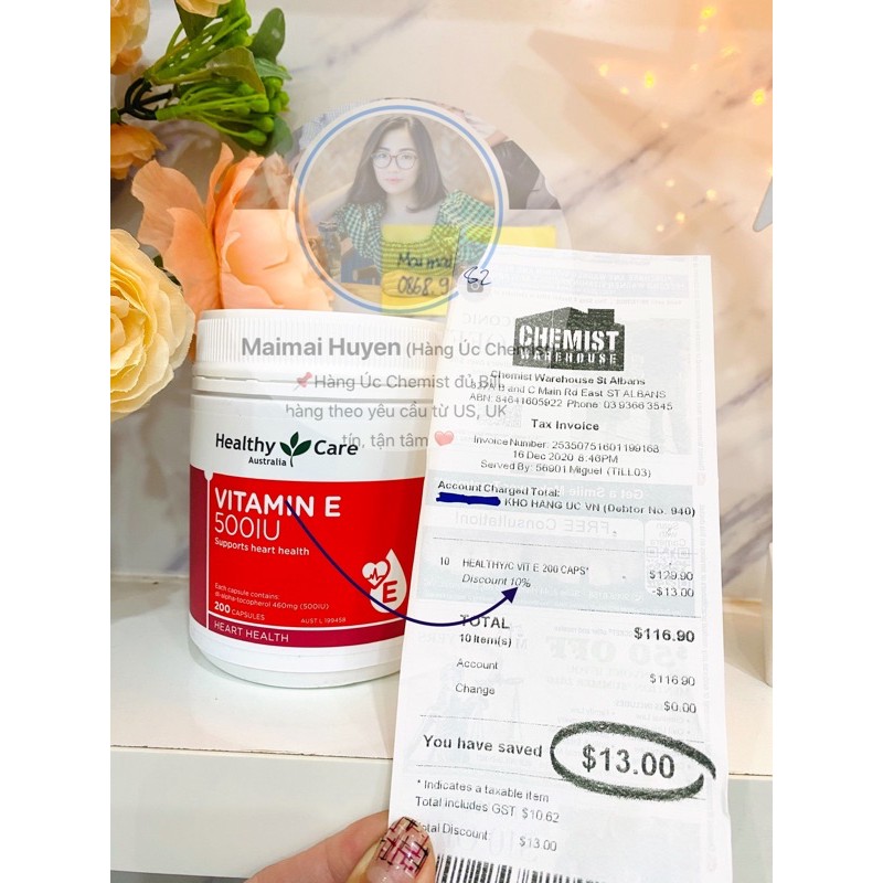 [Đủ Bill+Tem Chemist] Viên Uống Vitamin E Đẹp Da Chống Lão Hóa 500IU Healthycare 200 Viên | Thế Giới Skin Care