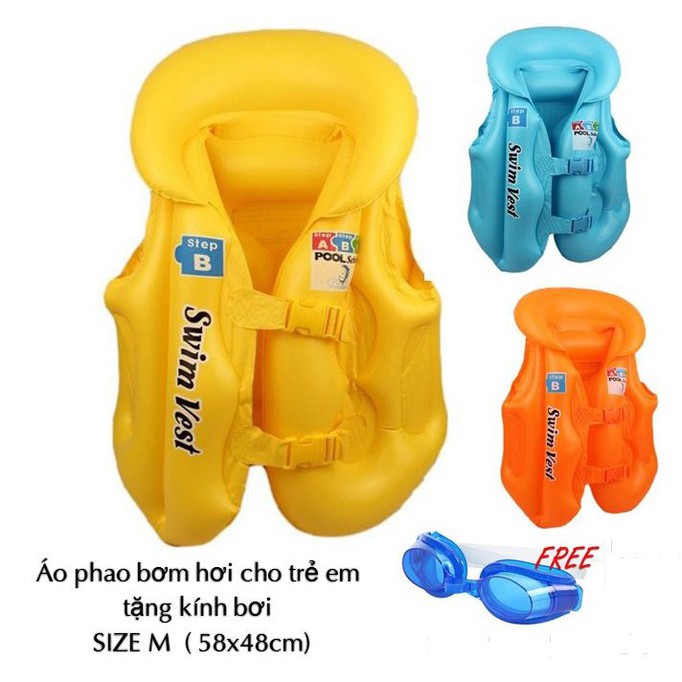 Áo phao bơm hơi trẻ em Size M (dưới 25kg)  tặng kèm kính bơi