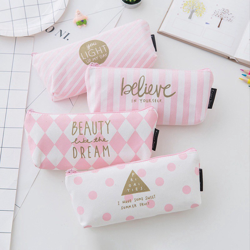 Túi đựng bút bằng vải canvas in họa tiết xinh xắn dành cho nữ