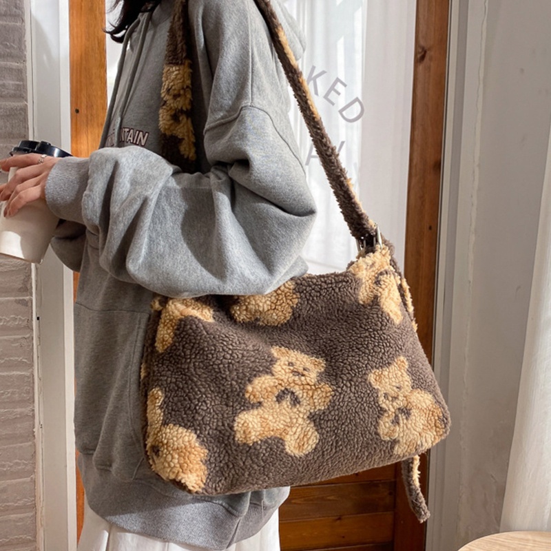 Túi Tote Đeo Vai Giả Lông Cừu Mềm Mại Sức Chứa Lớn Cho Nữ