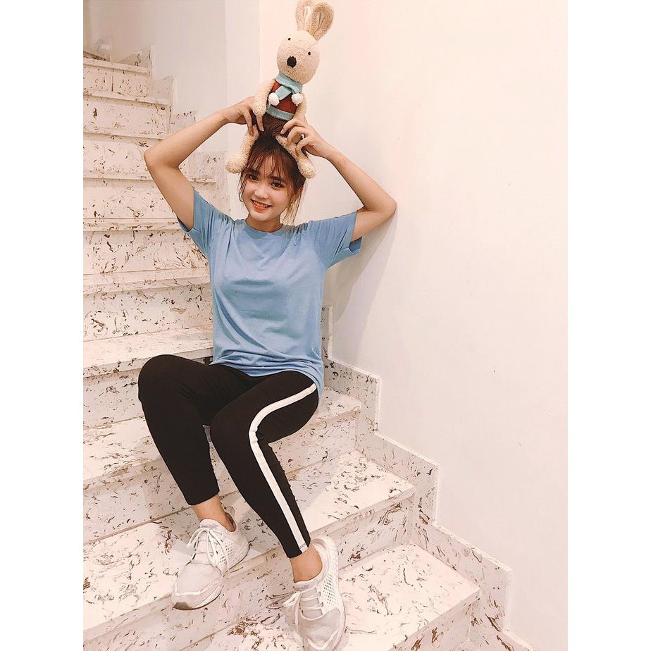 Quần Legging Lưng Liền Đen 1 Sọc Trắng Thun Co Giãn Mềm Mại | BigBuy360 - bigbuy360.vn