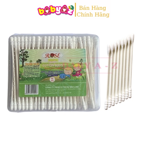 Tăm Bông Ngoái Tai Trẻ Em Rose Hộp Chử Nhật 160 Que Công Nghệ Nhật Bản