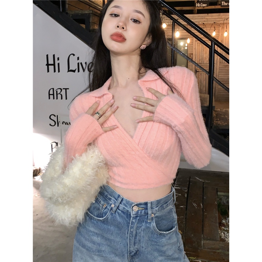 QKOOLE  Áo khoác cardigan dệt kim tay dài màu trơn phong cách Hàn Quốc thời trang dành cho nữ