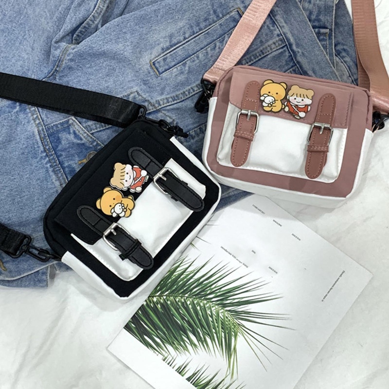 Túi Đeo Chéo Vai Hình Vuông Bằng Nylon Họa Tiết Hoạt Hình Có Thể Điều Chỉnh Kích Thước Cho Nữ