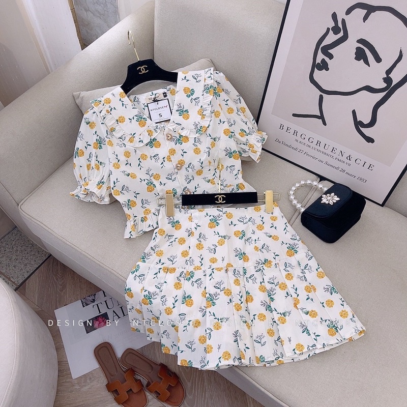 Set áo mix chân váy hoa nt closet (sẵn)