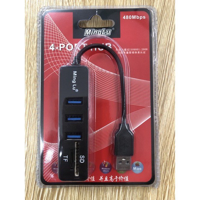 Bộ chia USB 2.0 ra 3 cổng + 1 cổng SD + 1 cổng TF - Hub USB 2.0 Ming Lu