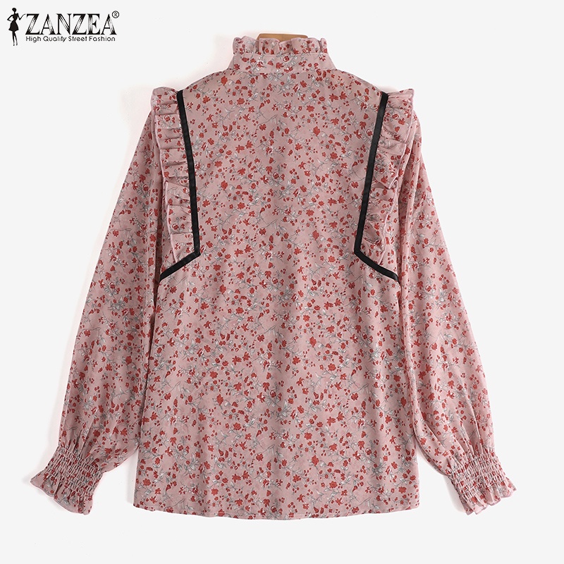 Áo sơ mi Zanzea tay loe xếp ly cổ đứng in họa tiết thời trang dành cho nữ