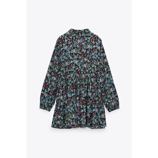 Váy baby doll hoa cổ sơ mi Zarraa canh sale, ảnh thật