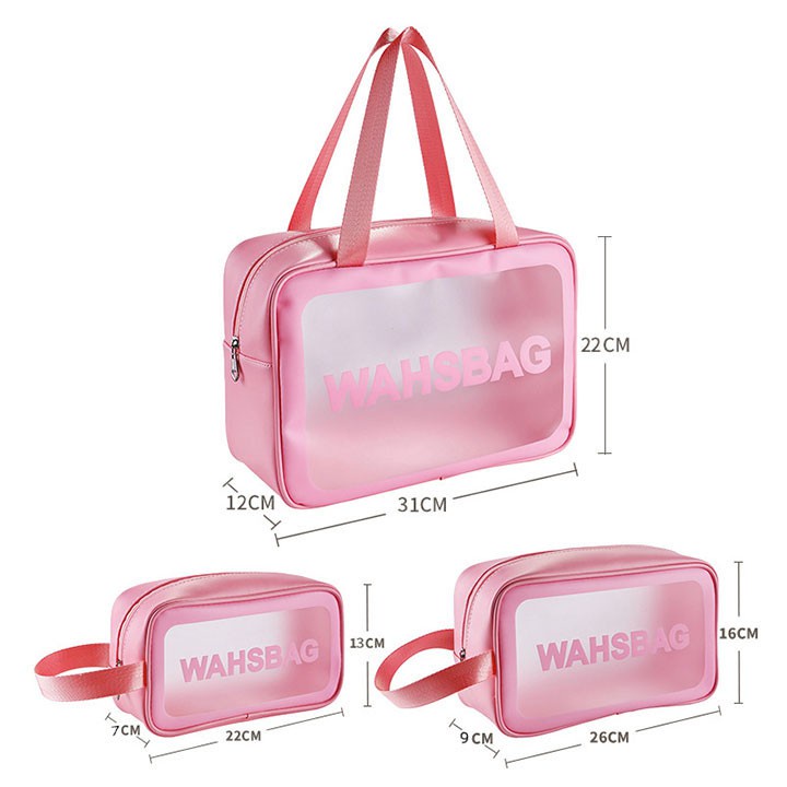 Set 3 túi đựng mỹ phẩm, đồ trang điểm du lịch chống thấm nước Washbag loại dày đẹp
