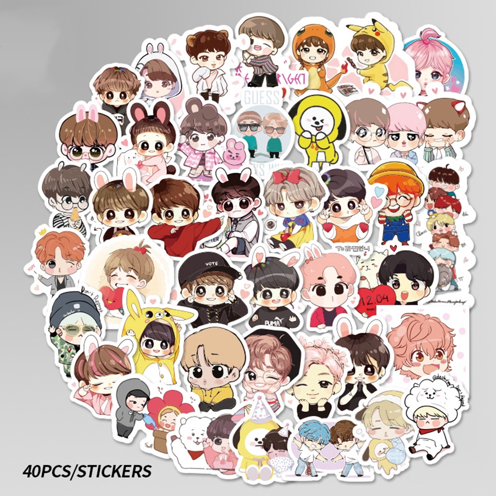 Set 40 sticker hình nhóm nhạc hàn quốc BTS dễ thương dùng để trang trí