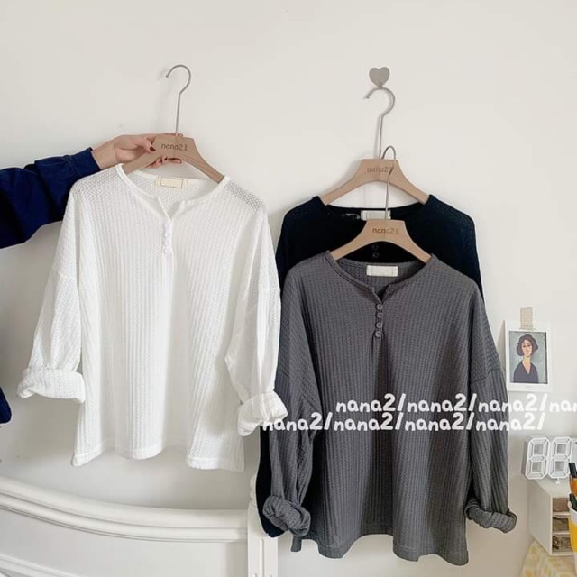 Áo pull trơn khuy cổ