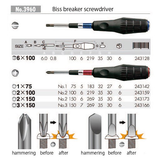Tuốc nơ vít đóng cán dài Nhật Bản hãng Anex No.3960