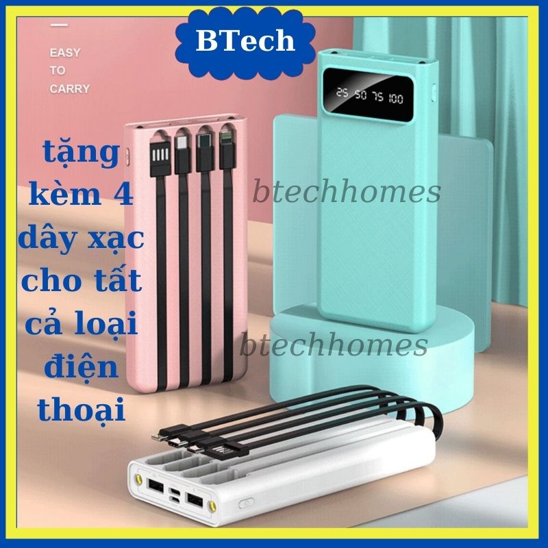 Pin sạc dự phòng 20000mAh 10000mAh nhỏ gọn di động tích hợp dây cáp sạc tiện dụng