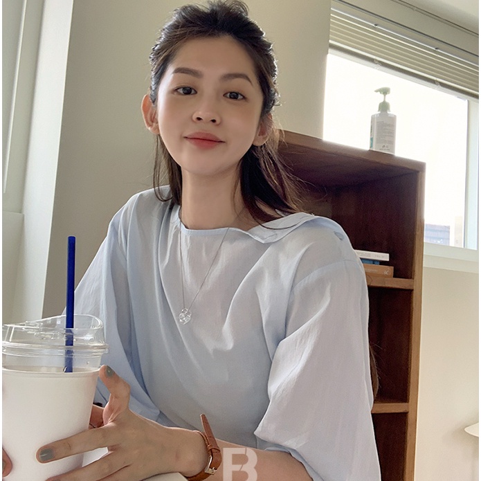 Áo Kiểu Tay Dài Dáng Rộng Màu Sắc Đơn Giản Phong Cách Hàn Quốc Cho Nữ