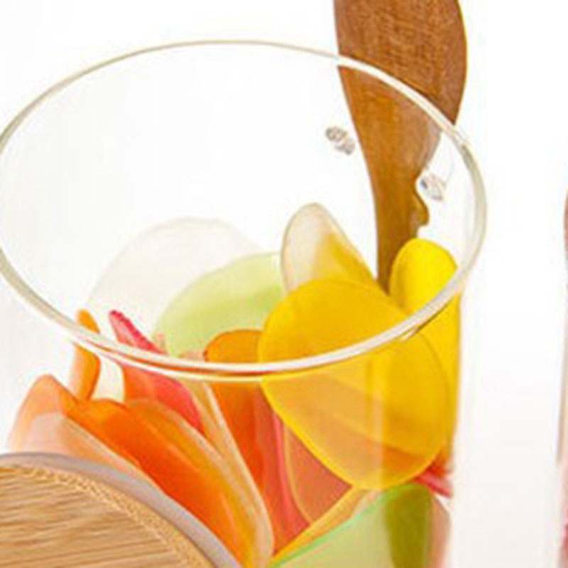 Set 2 Hũ Đựng Đường Có Nắp Tre Và Muỗng Bằng Thủy Tinh Trong Suốt Cho Nhà Bếp