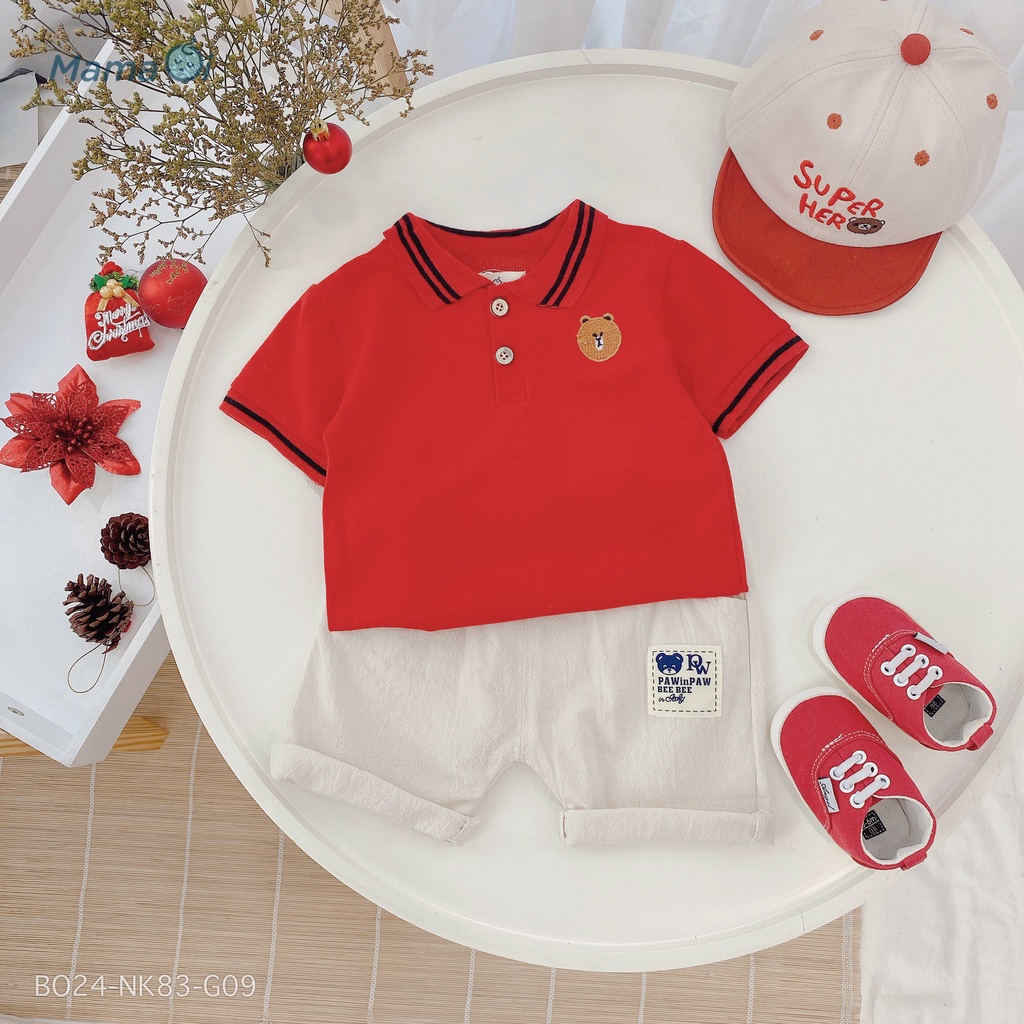 BO24-G09-NK83 Set polo gấu đỏ- giày bata- mũ super cho  bé mặc Noel Siêu dễ thương của MaMaOi- Thời Trang Cho Bé