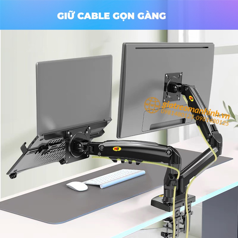 Giá Treo Màn Hình NB-F160 17 - 27 Inch Kèm Kẹp Đỡ Laptop FP2 Chính Hãng NB - Combo Sản Phẩm