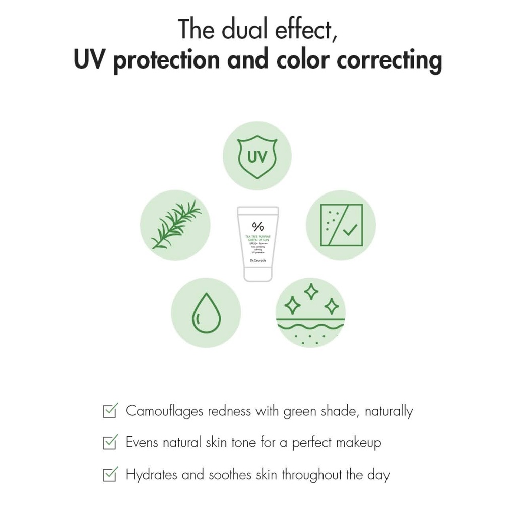 Kem chống nắng bảo vệ, hiệu chỉnh màu da chiết xuất tràm trà Dr. Ceuracle Tea Tree Purifine Green Up Sun 50ml