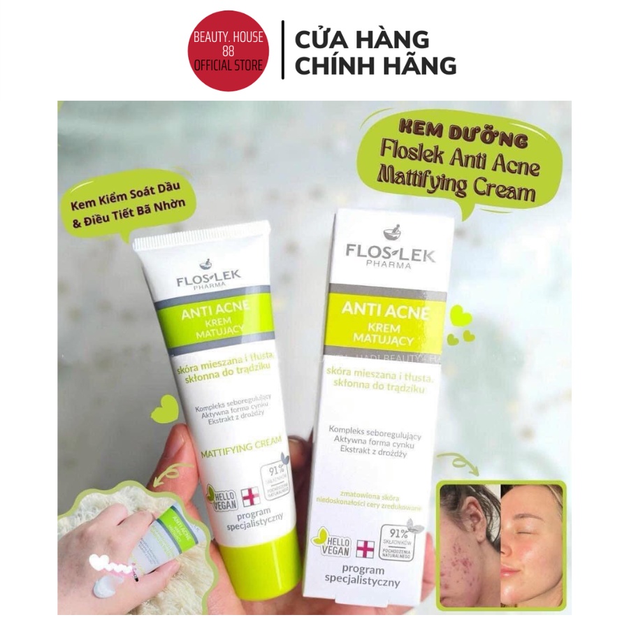 Kem kiểm soát dầu và điều tiết nhờn Floslek Anti Acne Mattifying Cream 50ml