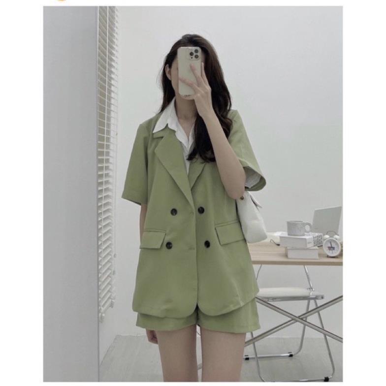 [HOT] Set Áo Blazer Cộc Tay Kèm Quần Chất Kaki♥️Bộ Vest Cộc Quần Đùi Kiểu Dáng Ulzzang Hot | BigBuy360 - bigbuy360.vn