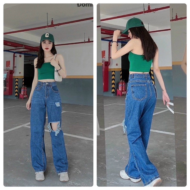 [kèm ảnh thật] QUẦN JEANS DÁNG SUÔNG RÁCH GỐI CÁ TÍNH CỦA TIQI.JEAN1988